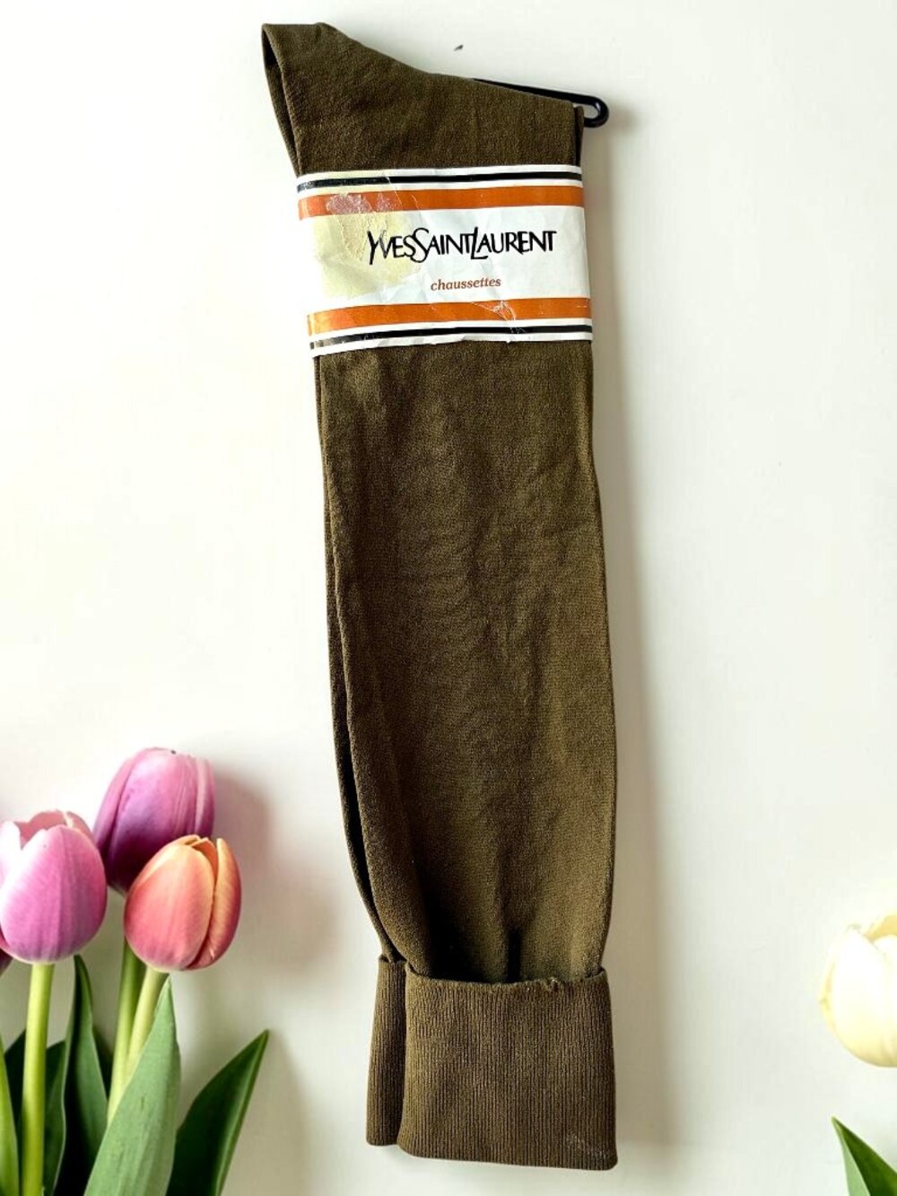 Yves Saint Laurent Vintage High Socks Brown USA Stretch Nylon Womens 9 - 11